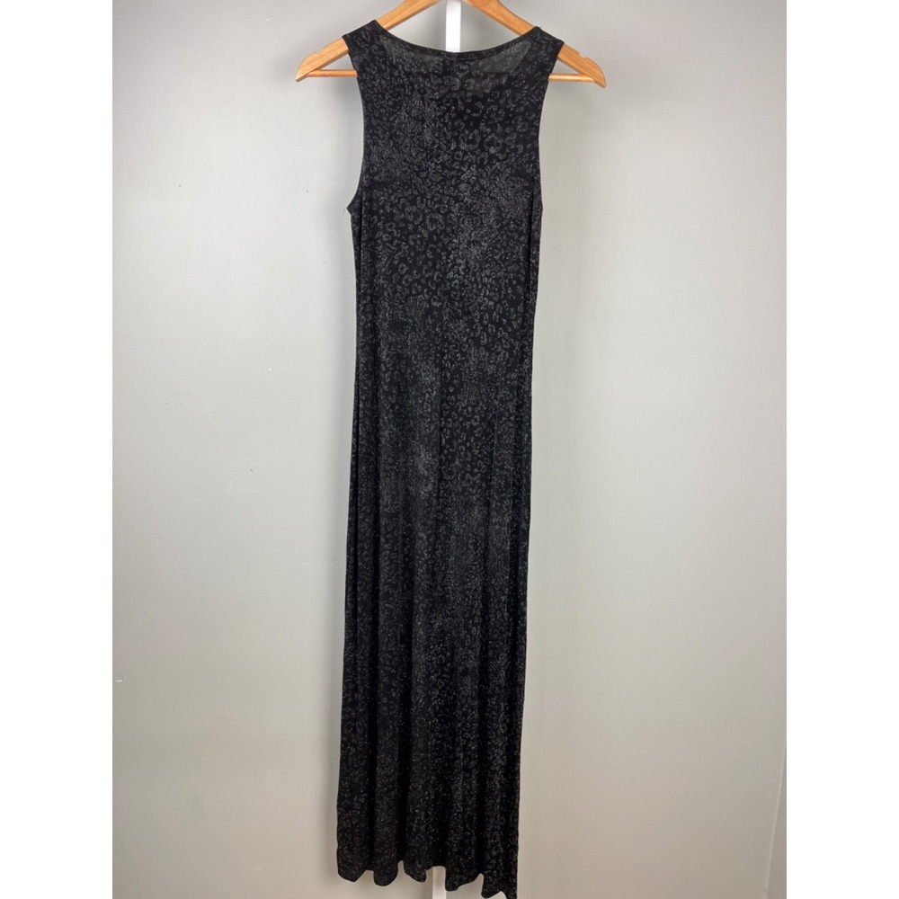Vintage Gen X‎ 90s Maxi Dress Womens M Black Leopard Print Glitter Slinky USA - Picture 4 of 5